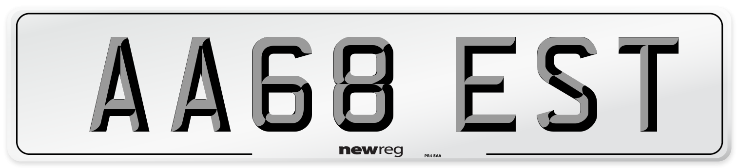 AA68 EST Number Plate from New Reg